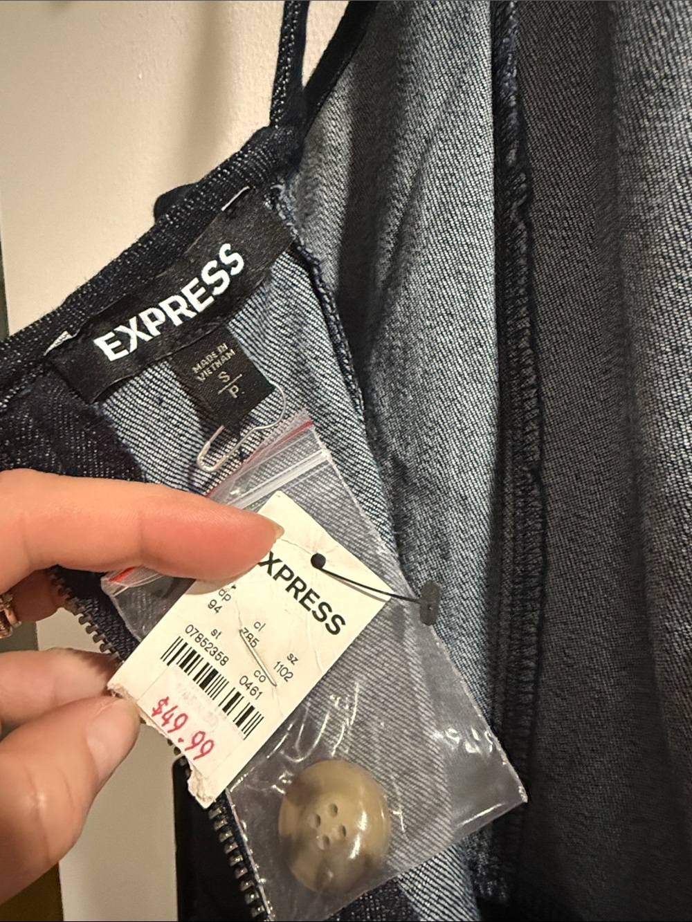 Express Dark Wash Denim Jumpsuit - Navy/Charcoal